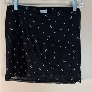 No Boundaries Black Mini Skirt with Light Blue Floral Dots